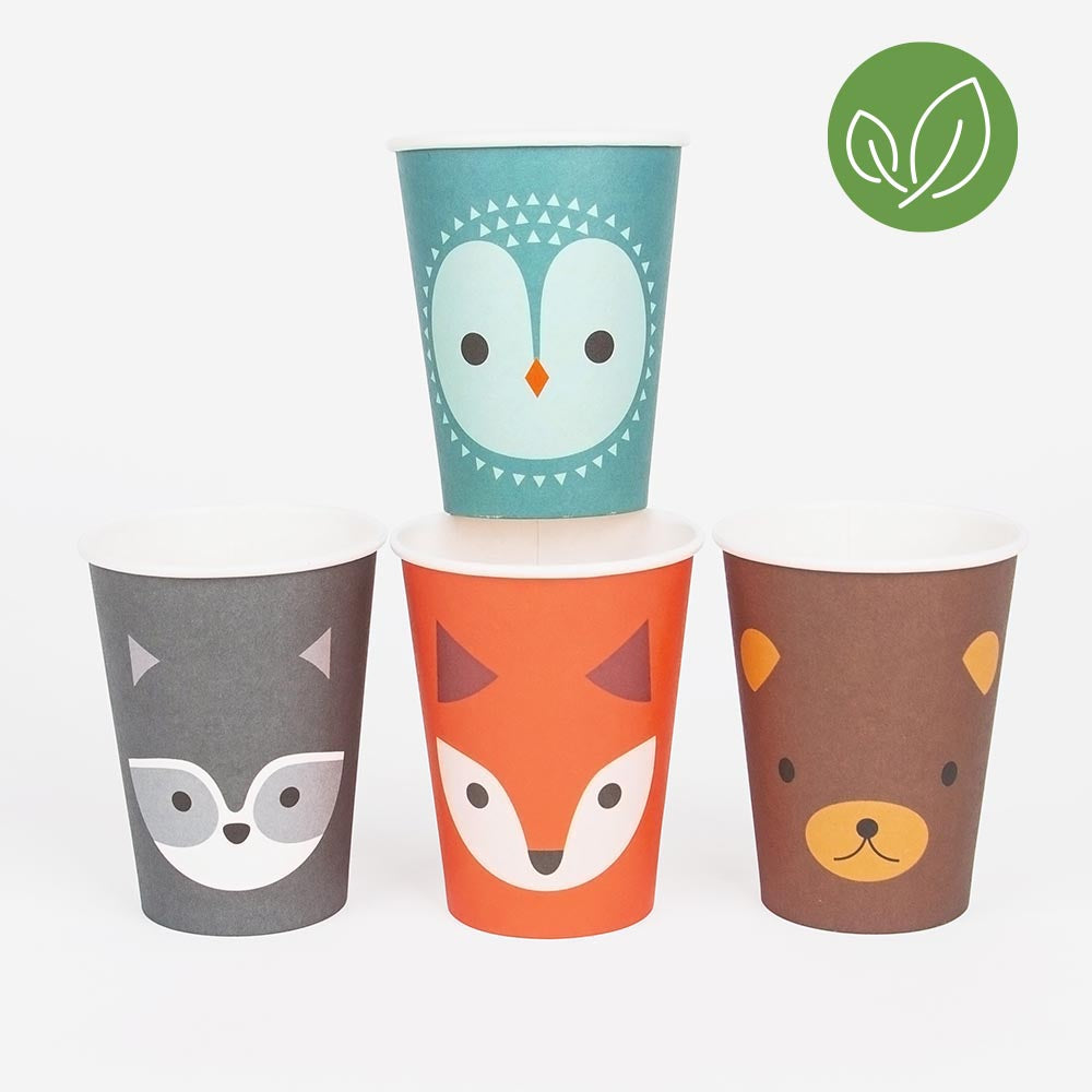 8 bicchieri in carta - stampa animali del bosco