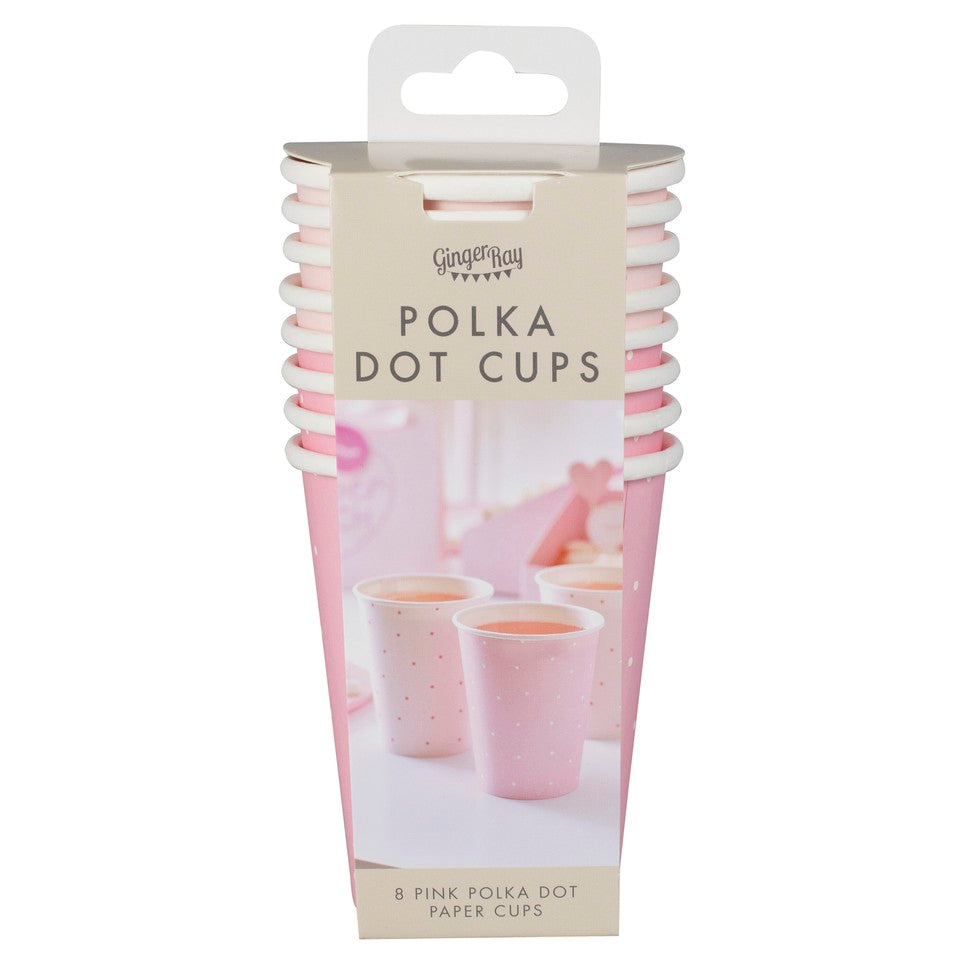 8 bicchieri in carta - rosa a pois