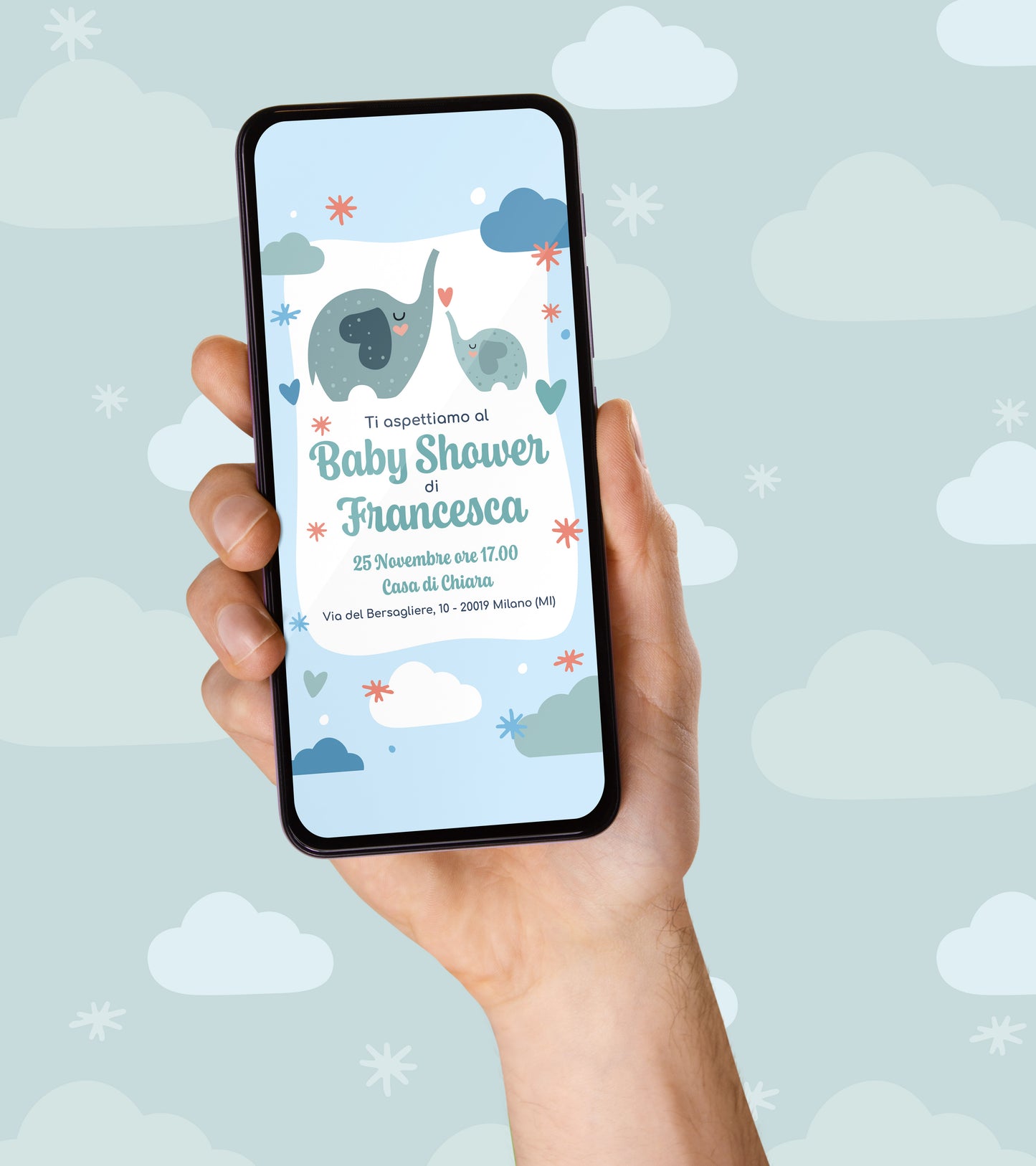 Invito Compleanno WhatsApp Personalizzato per BABY SHOWER - Azzurro