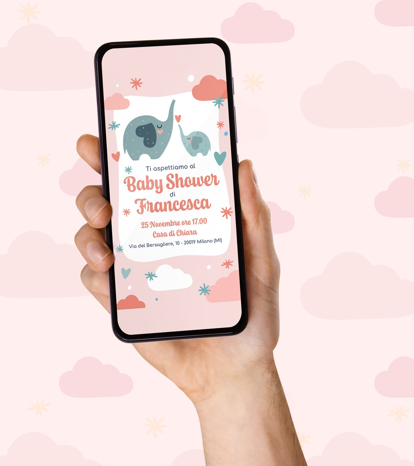 Invito Compleanno WhatsApp Personalizzato per BABY SHOWER - Rosa
