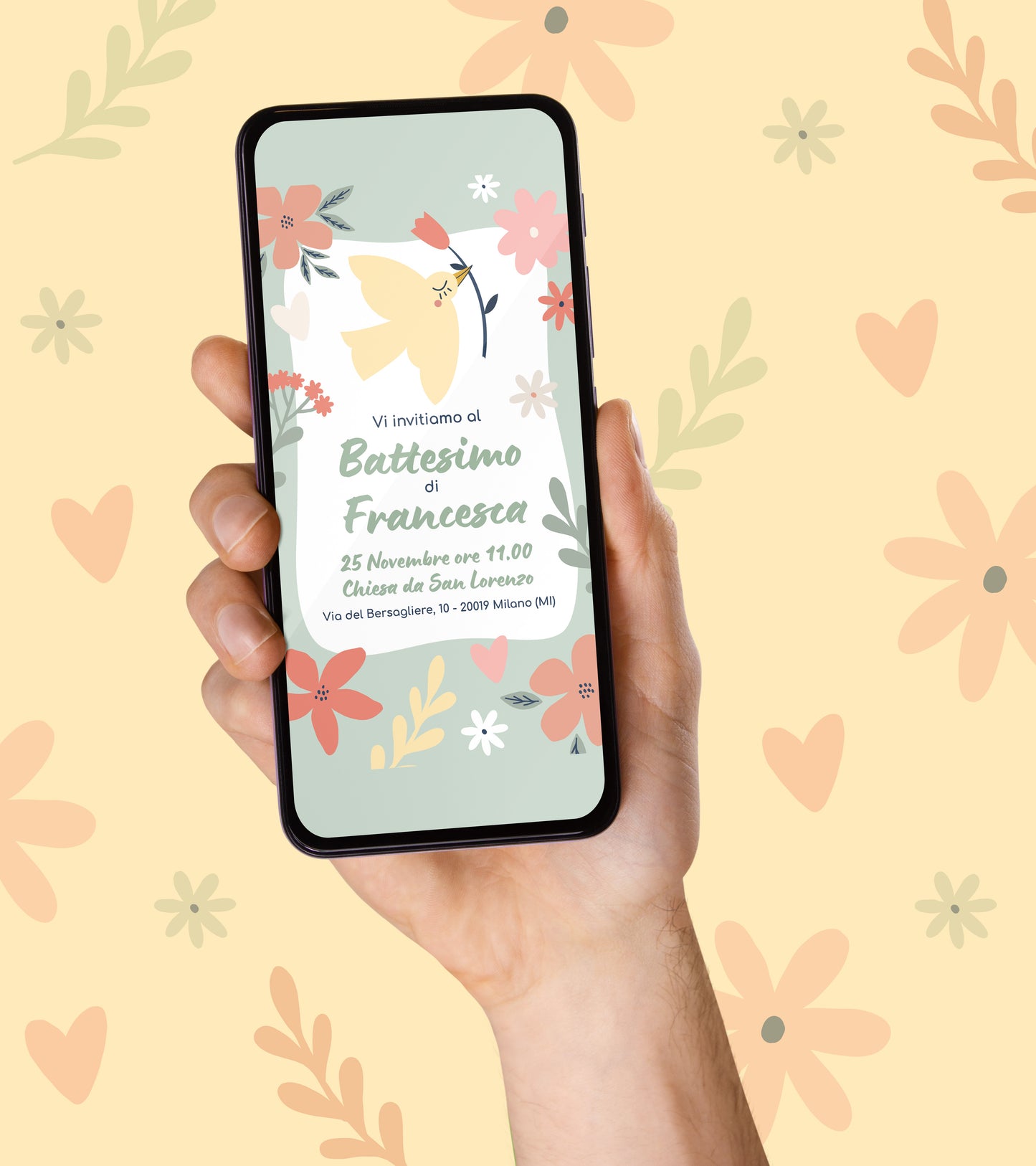 Invito Compleanno WhatsApp Personalizzato per Battesimo - Floreale