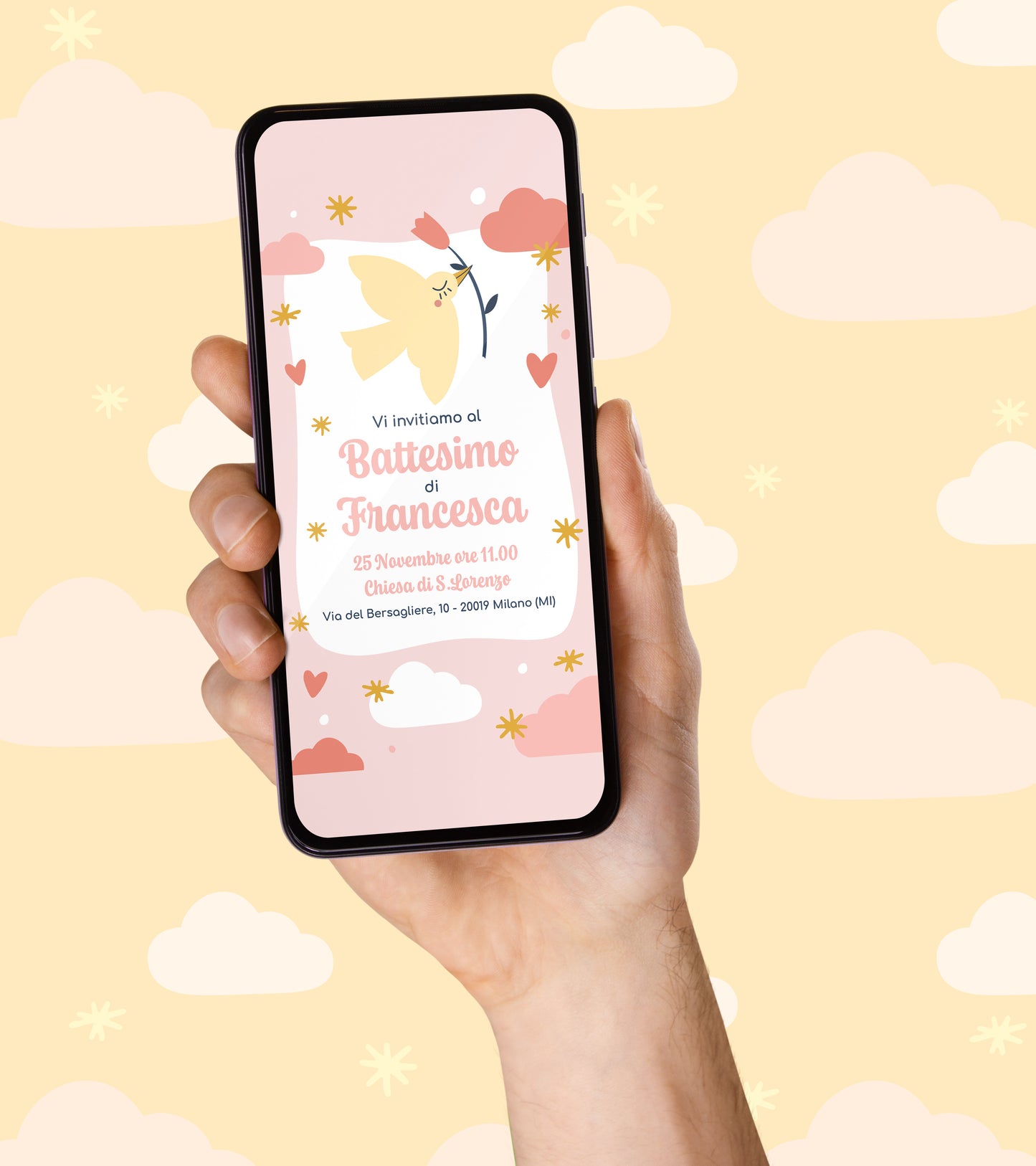 Invito Compleanno WhatsApp Personalizzato per Battesimo - Rosa