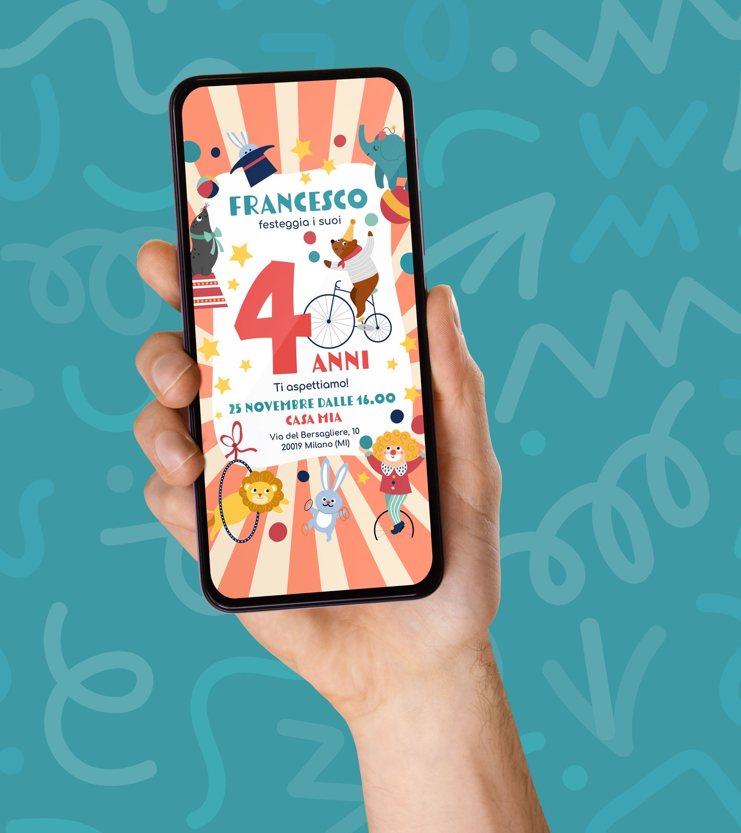 Invito Compleanno WhatsApp Personalizzato a Tema Circo