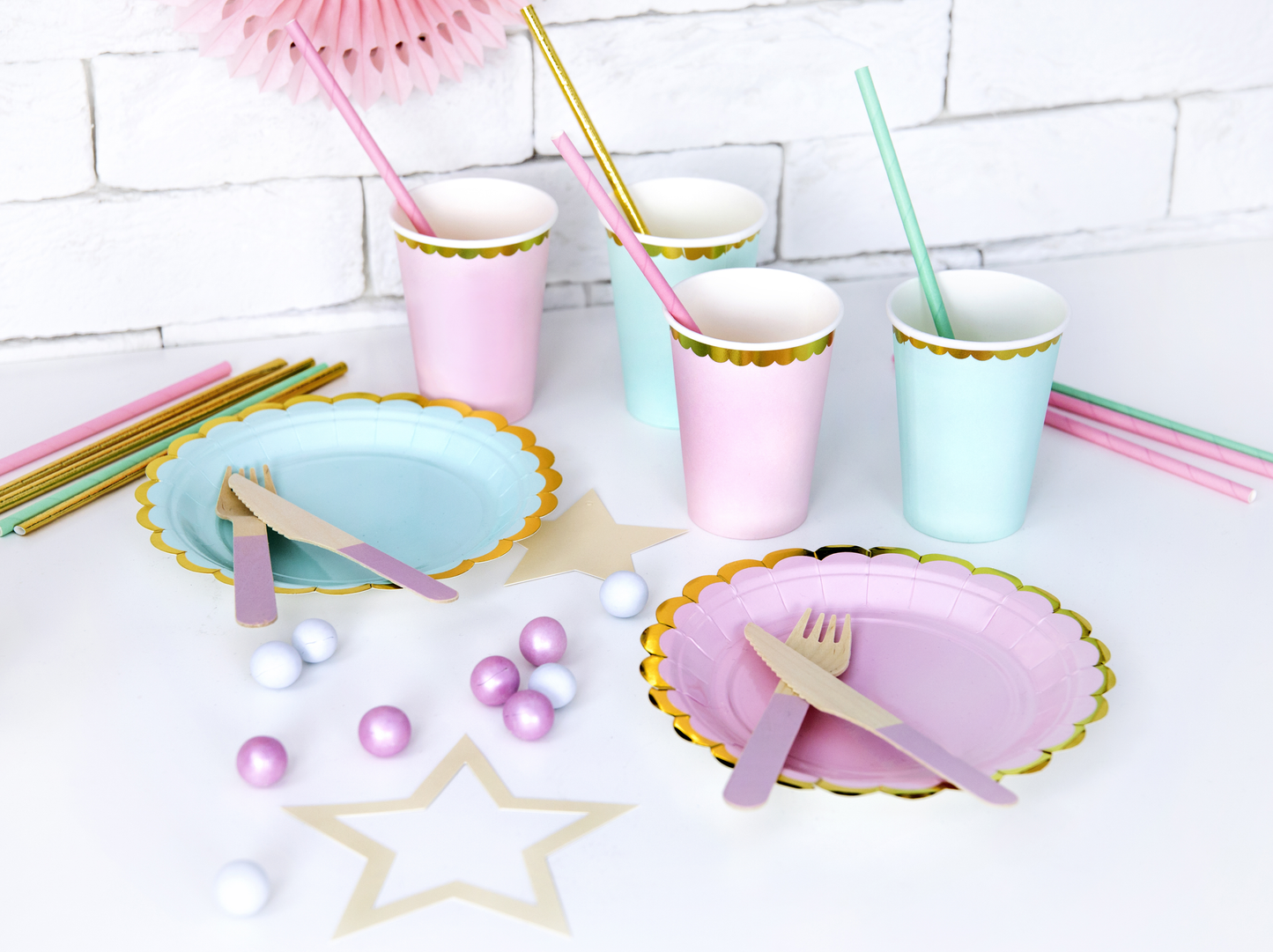 6 bicchieri in carta - Rosa Baby - bordo decoro oro