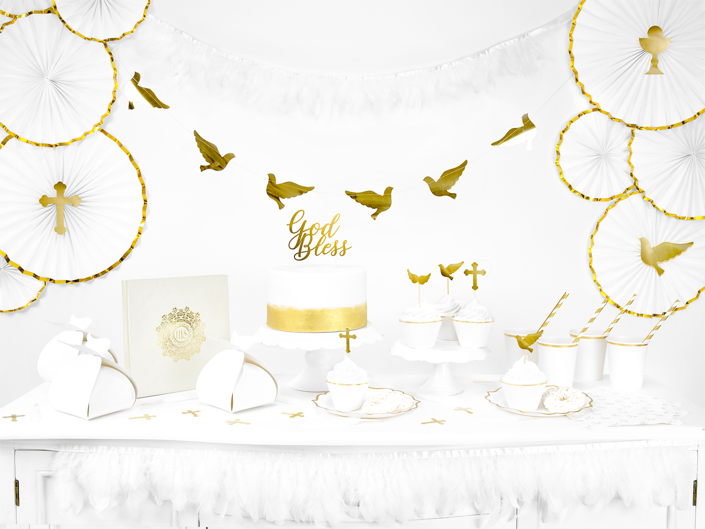 6 bicchieri in carta - Bianco - bordo decoro oro