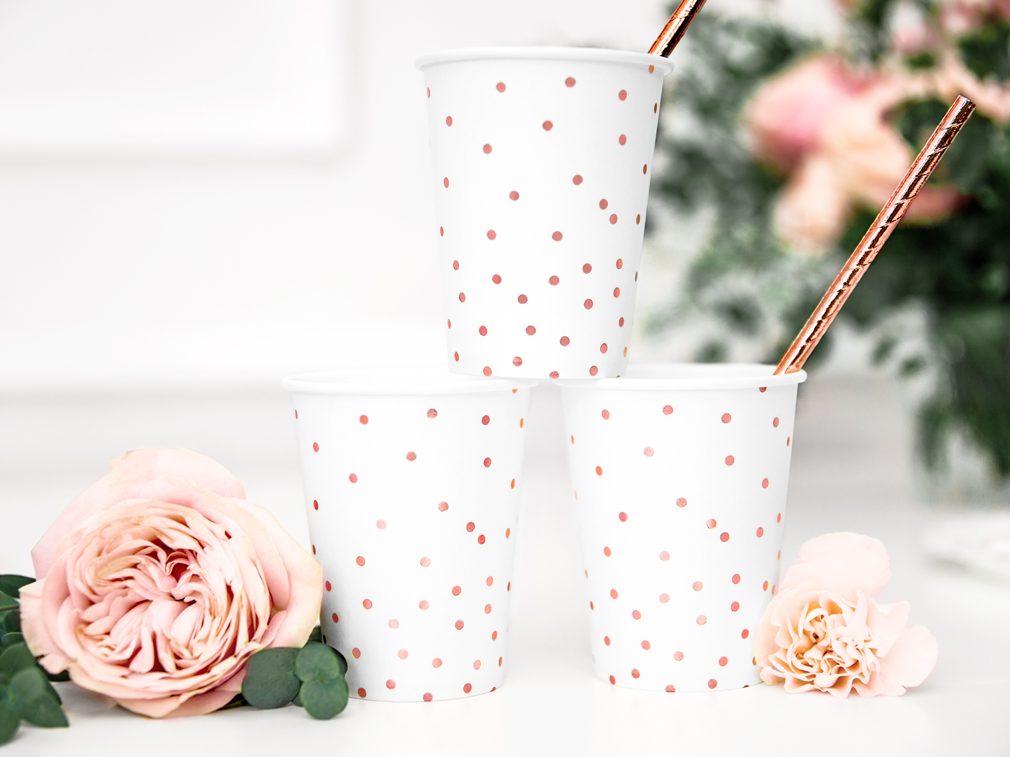 6 bicchieri in carta - Bianchi e Pois Oro Rosa