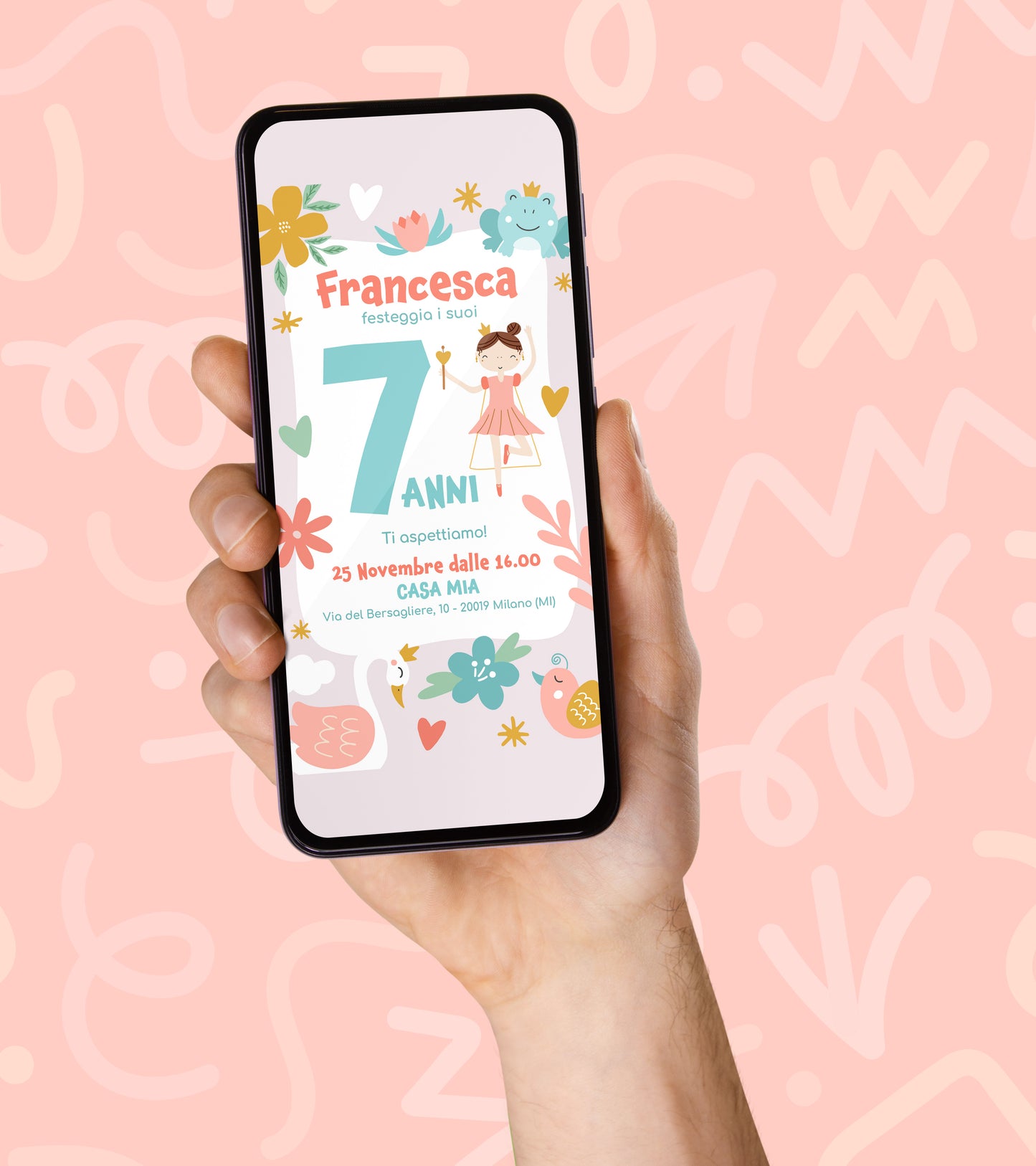 Invito Compleanno WhatsApp Personalizzato a Tema Principessa