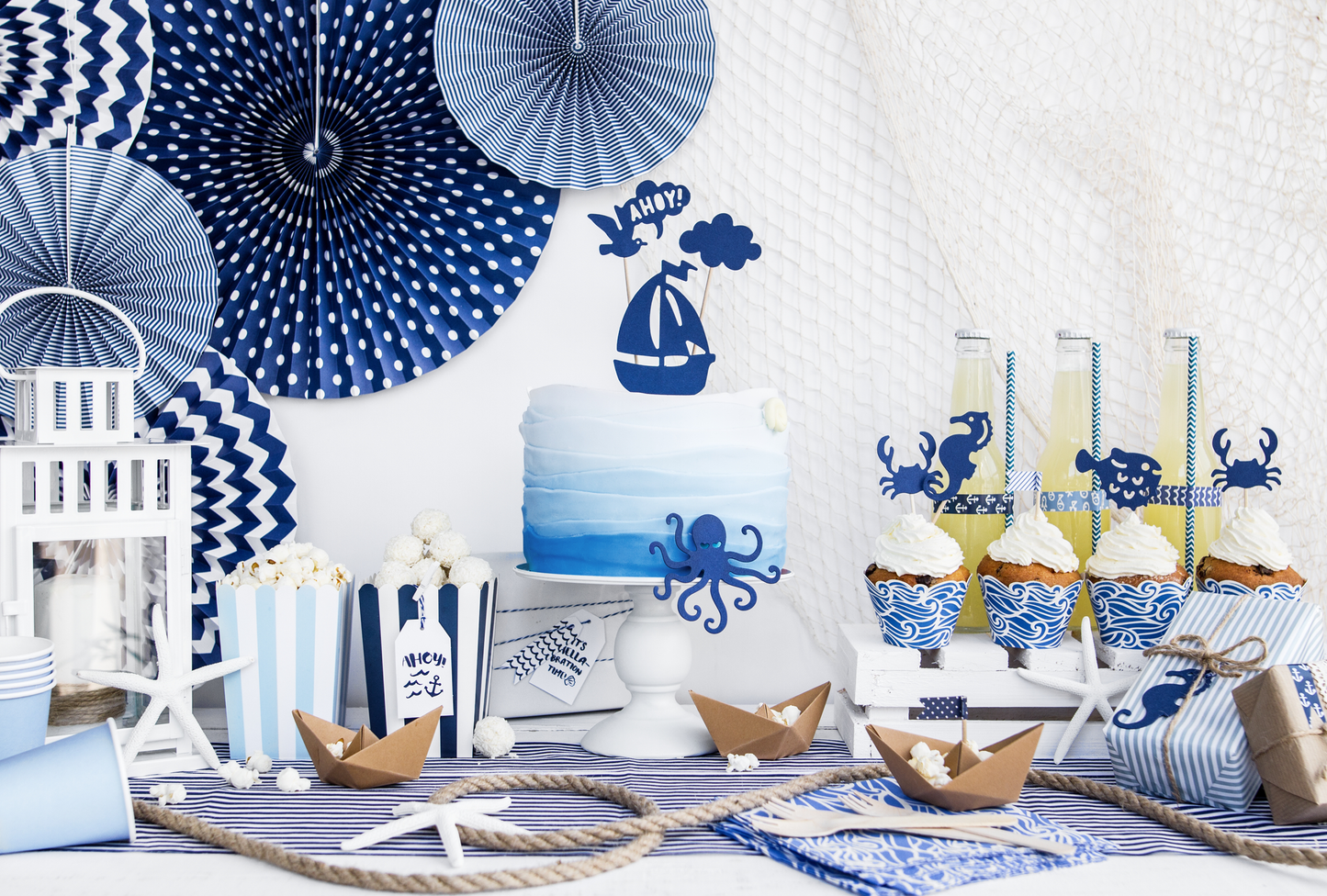 3 Ghirlande in carta - Set Blu Fantasia