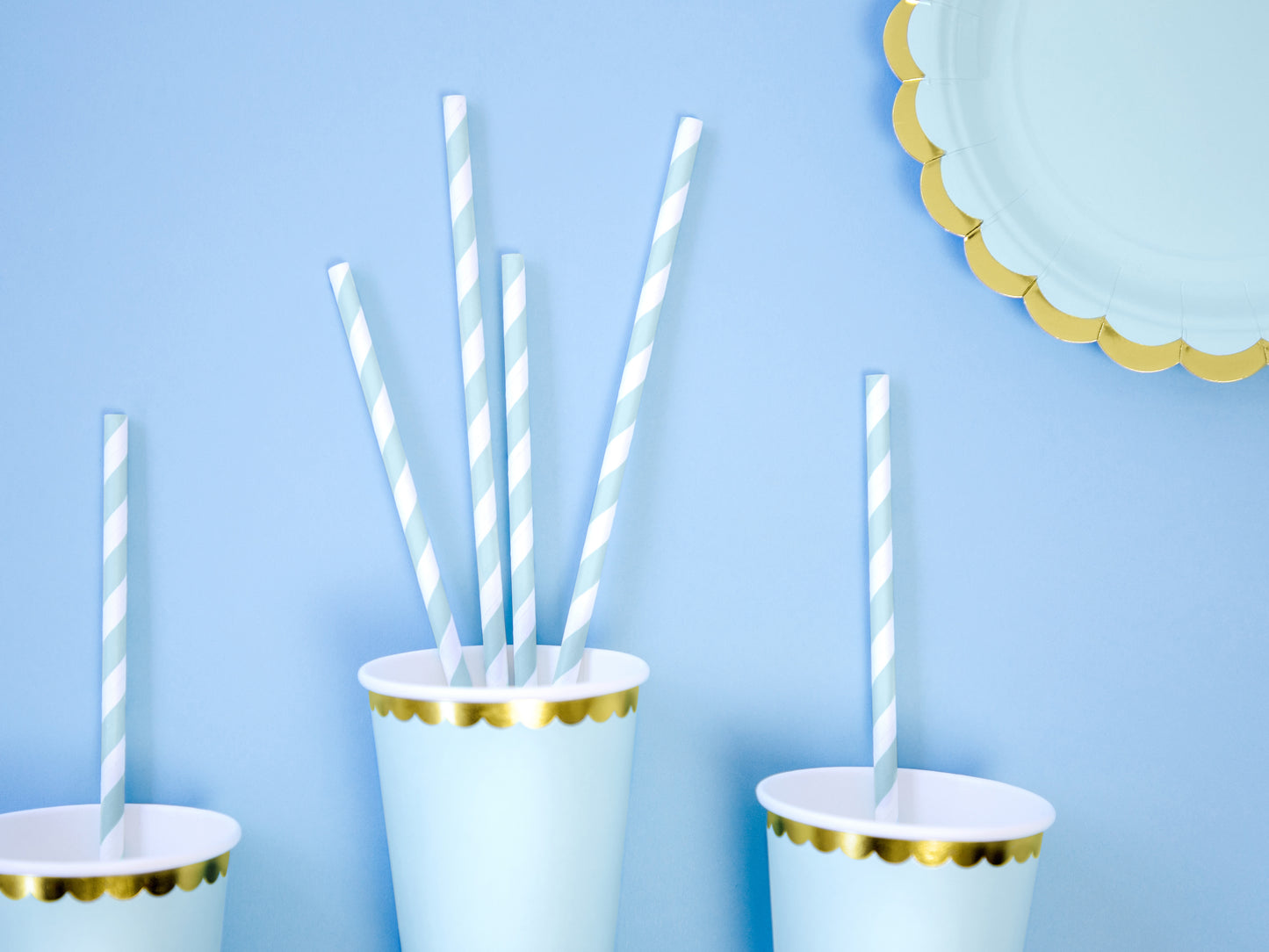 10 cannucce in carta – strisce azzurro pastello