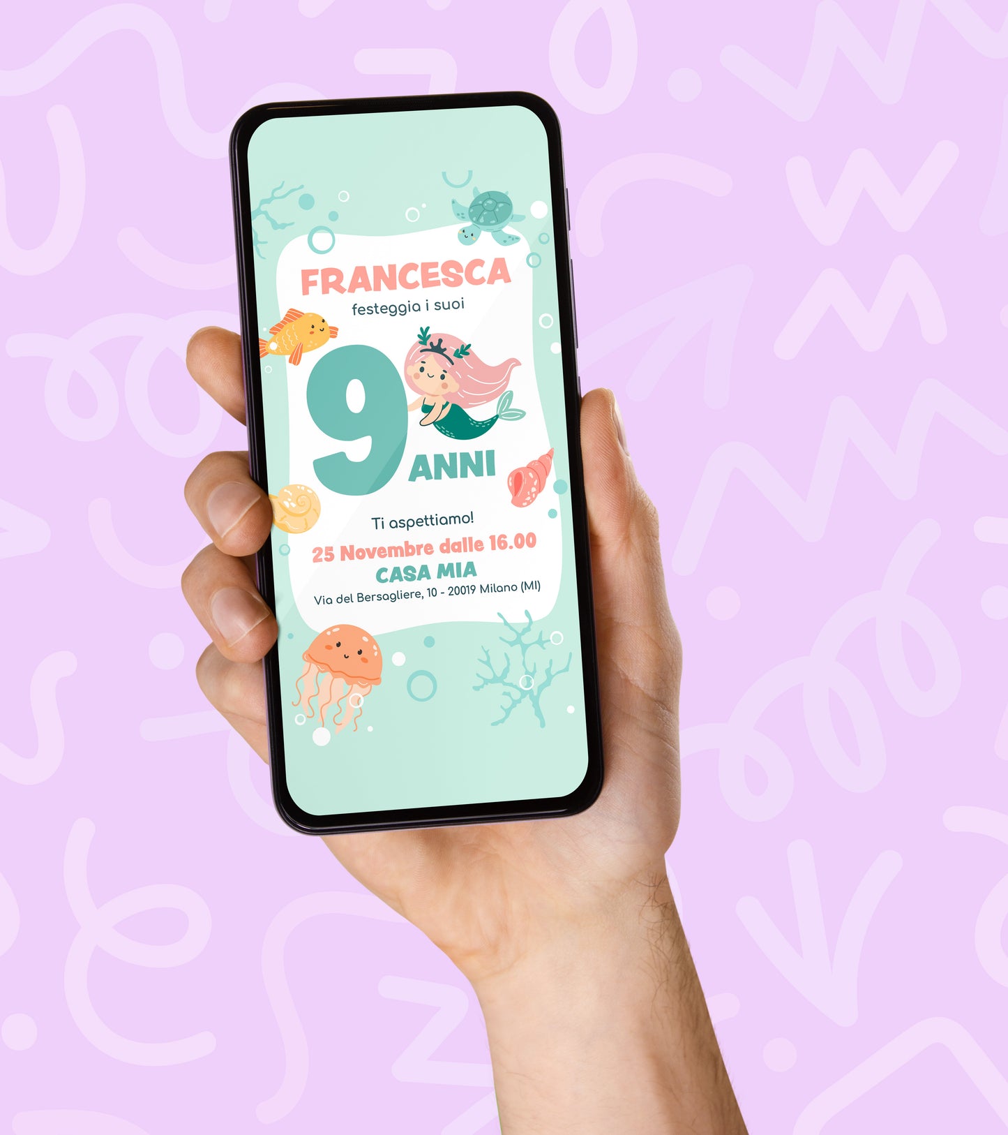 Invito Compleanno WhatsApp Personalizzato a Tema Sirenetta