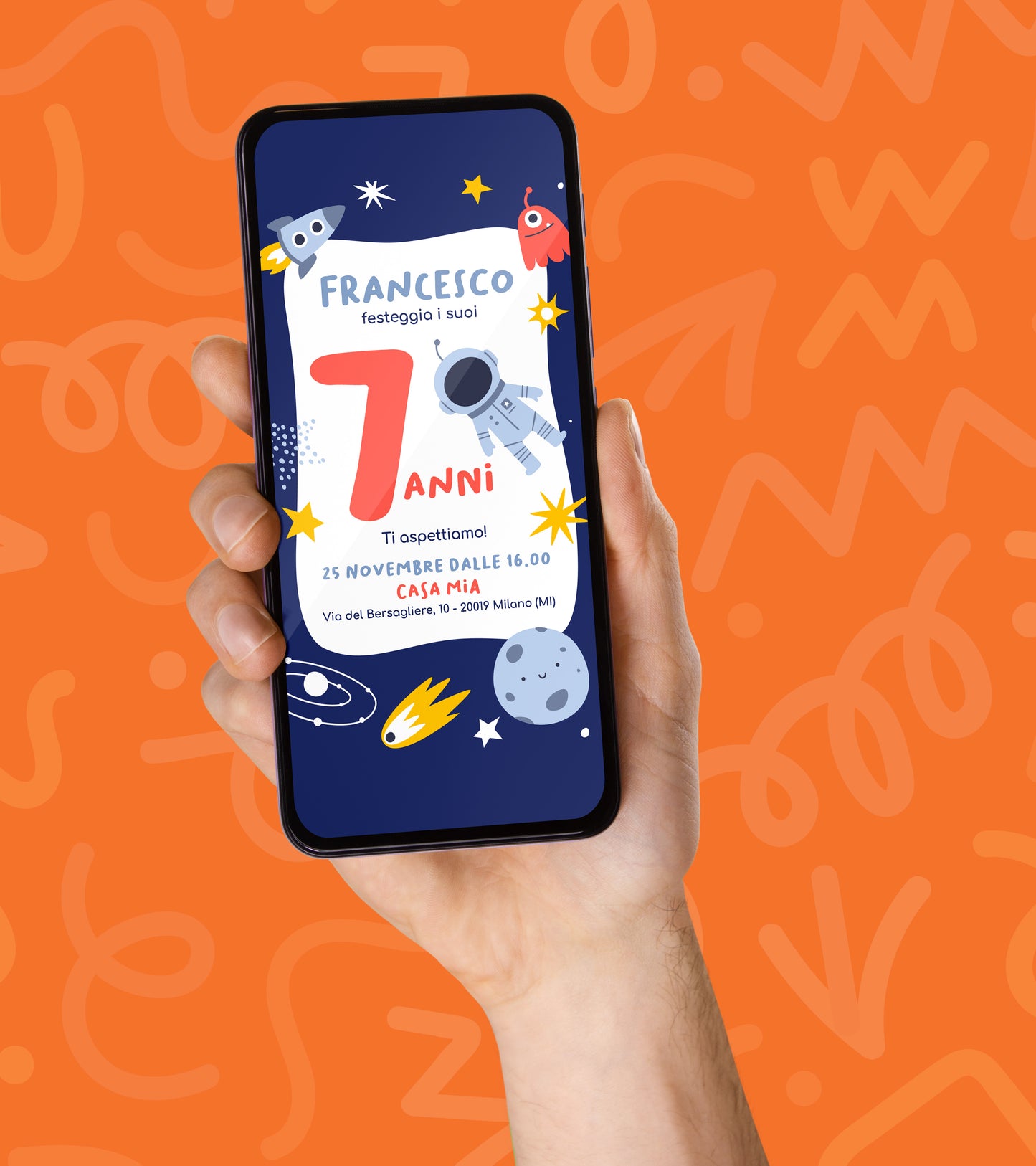 Invito Compleanno WhatsApp Personalizzato a Tema Spazio