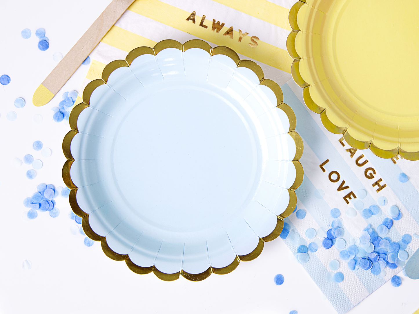 6 piattini in carta - Azzurro baby - dettaglio oro