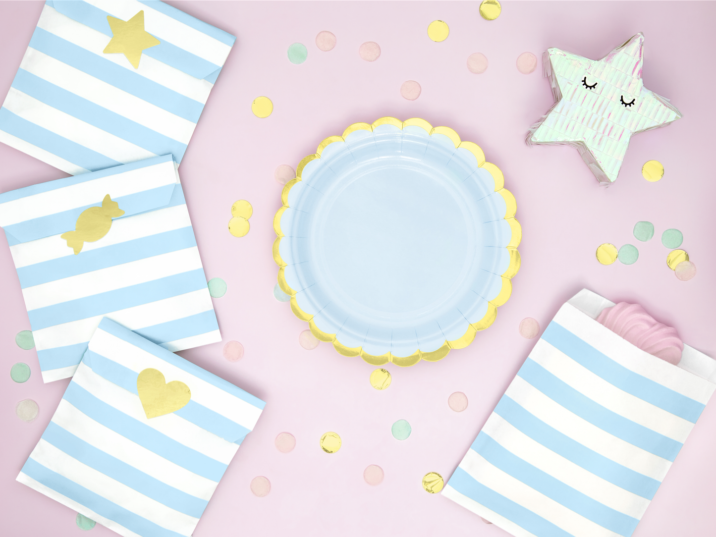 6 piattini in carta - Azzurro baby - dettaglio oro