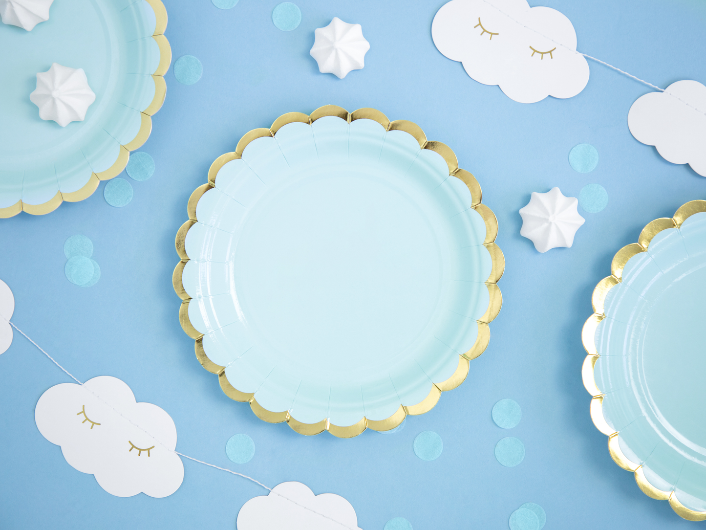 6 piattini in carta - Azzurro baby - dettaglio oro