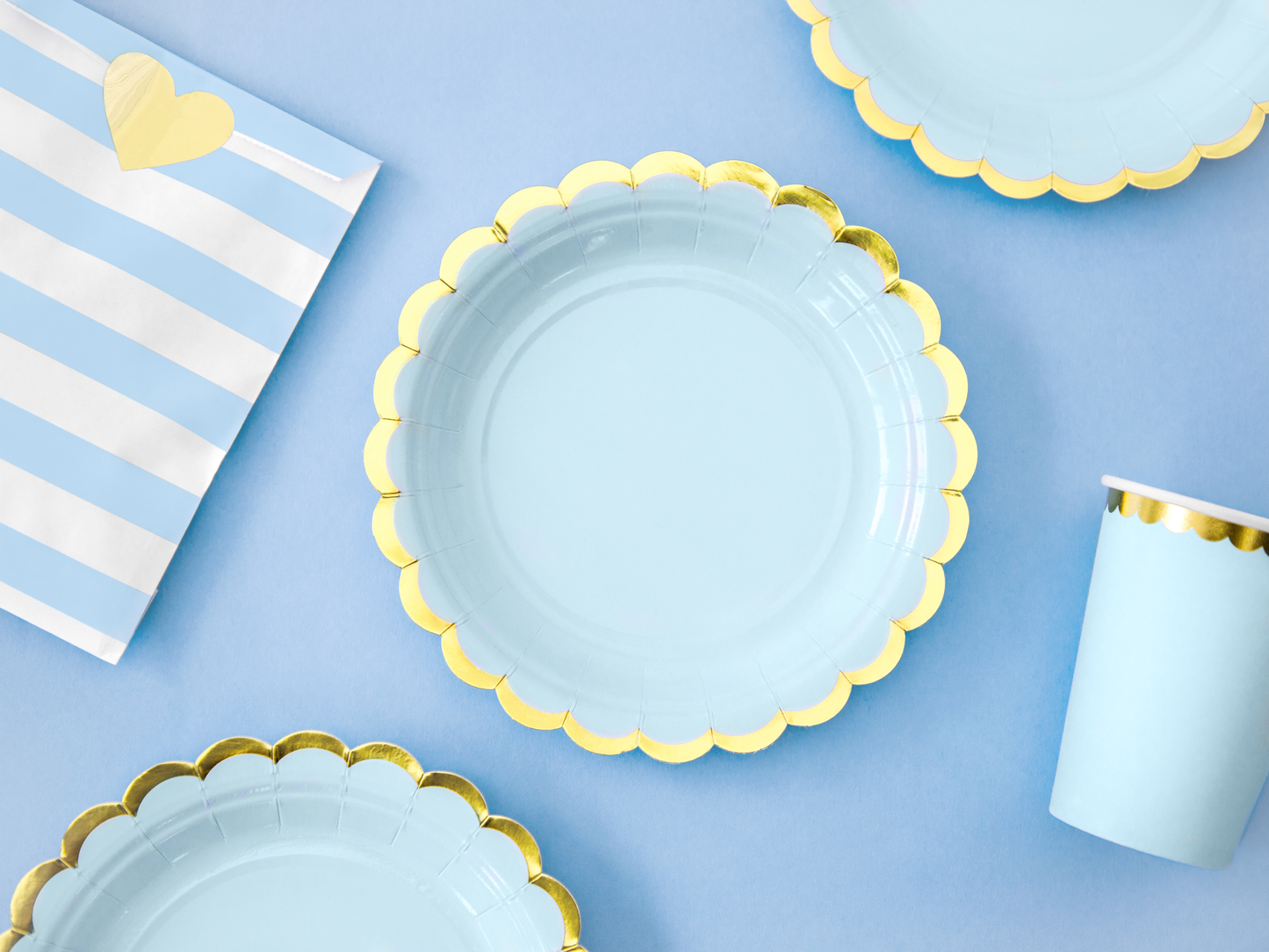 6 piattini in carta - Azzurro baby - dettaglio oro