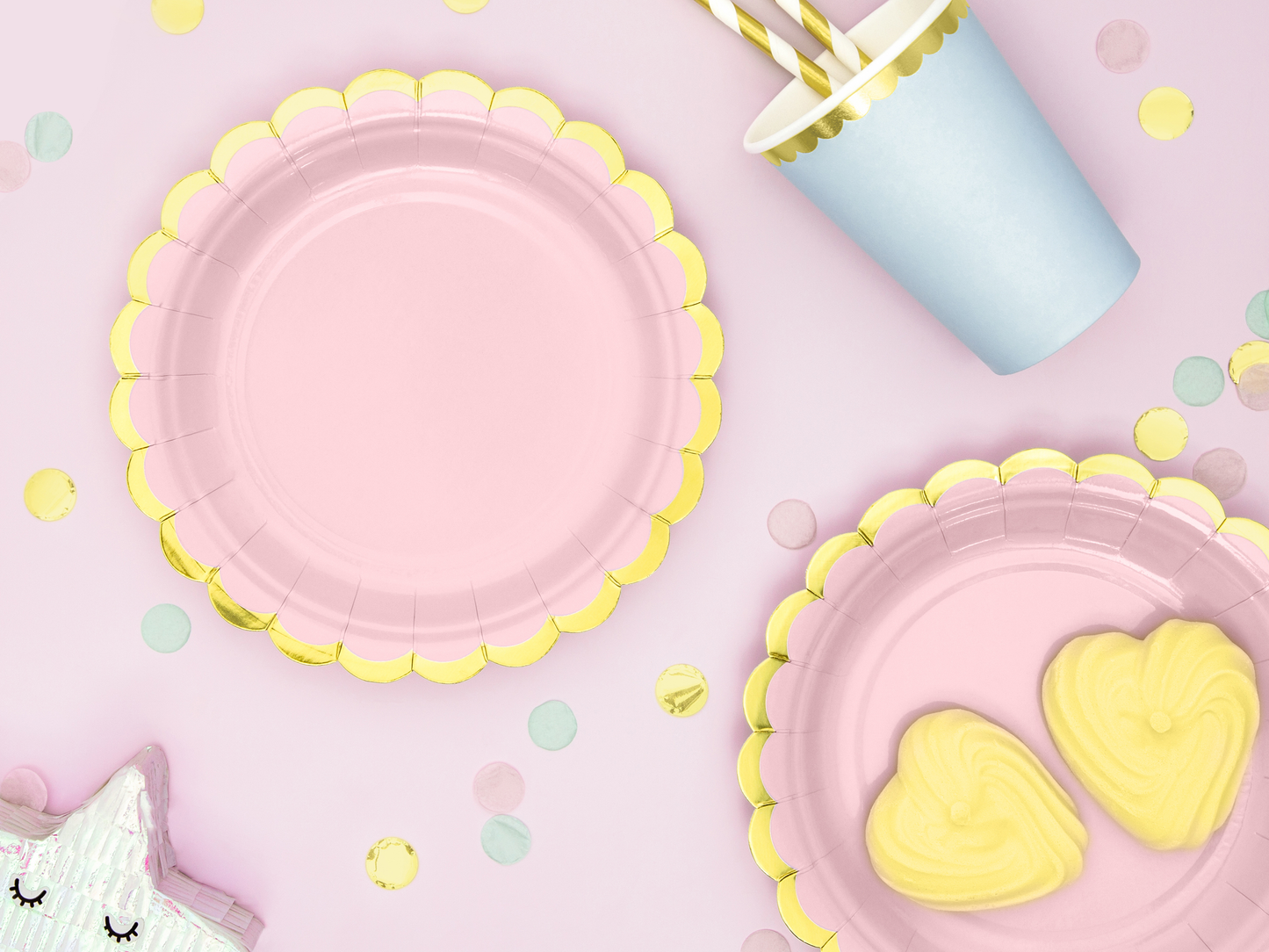 6 piattini in carta - Rosa baby - dettaglio oro