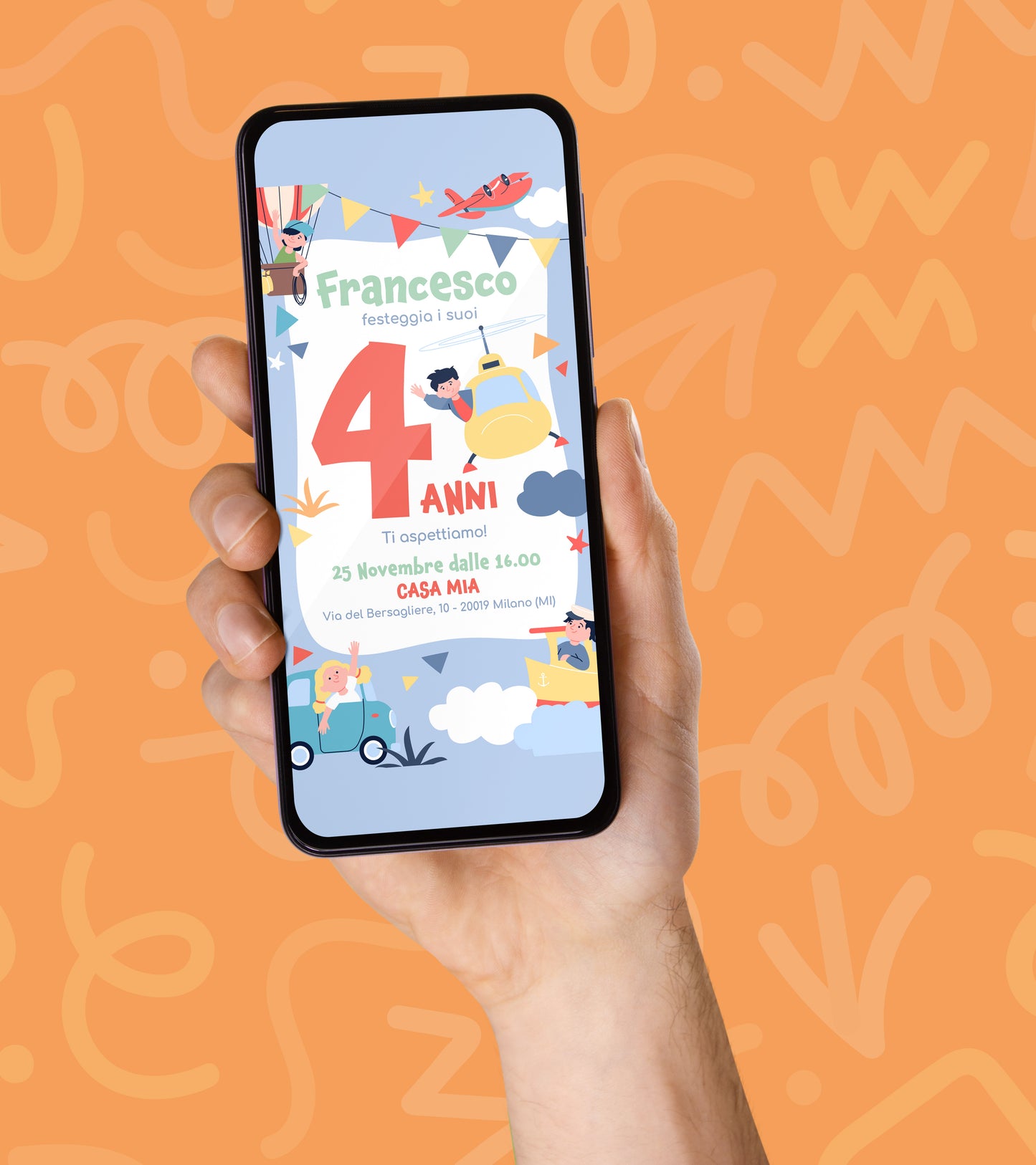 Invito Compleanno WhatsApp Personalizzato a Tema Piccoli Viaggiatori