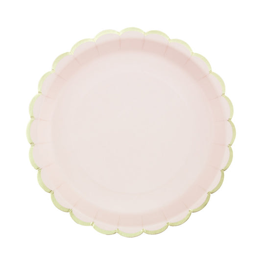 8 piatti in carta - rosa baby - dettaglio oro