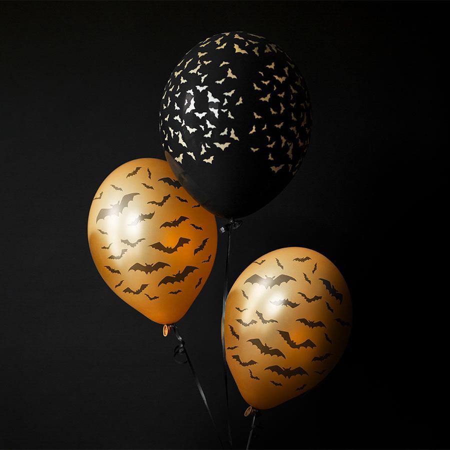 5 Palloncini GRANDE 30cm - Mix Nero e Arancione con stampa Pipistrelli