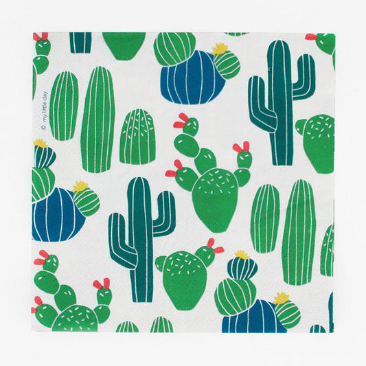 20 tovaglioli in carta - cactus verdi e blu