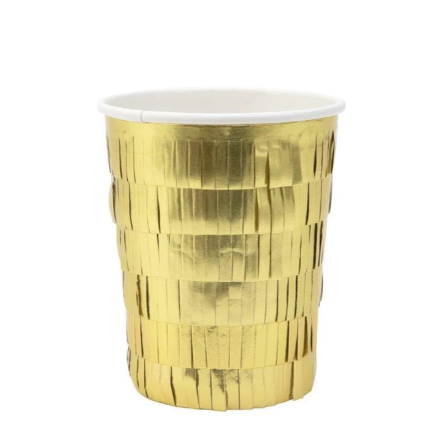 8 bicchieri in carta - frange oro