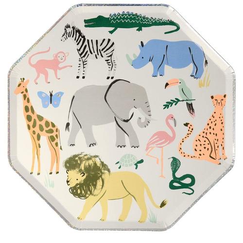 8 piatti in carta - animali safari