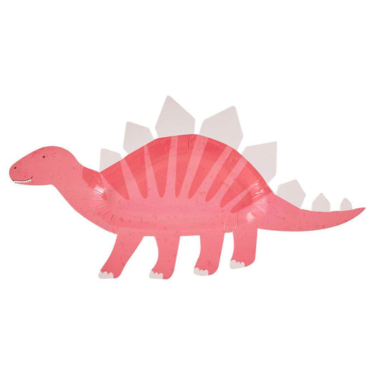 8 piatti in carta - sagoma dinosauro rosa