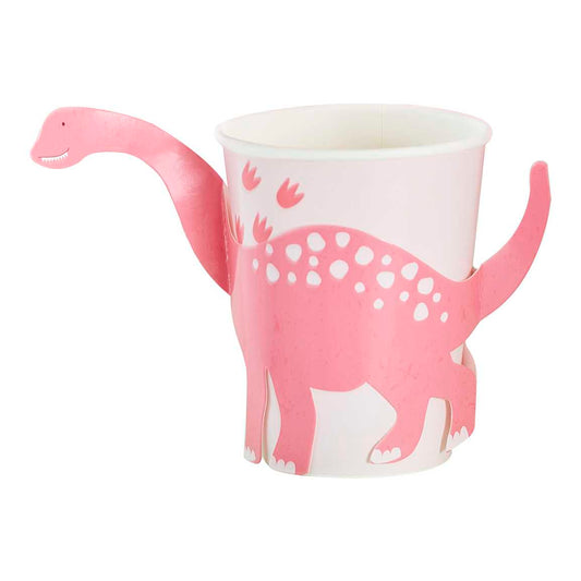 8 bicchieri in carta - dinosauro rosa
