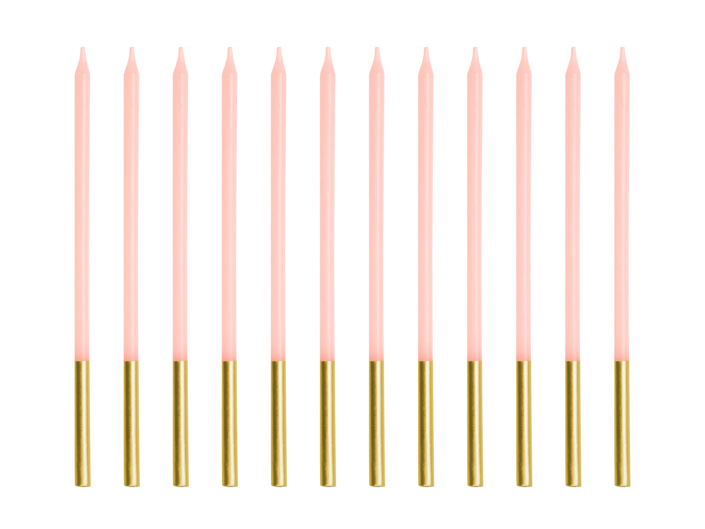 12 candeline lunghe 14 cm- rosa pastello  e oro