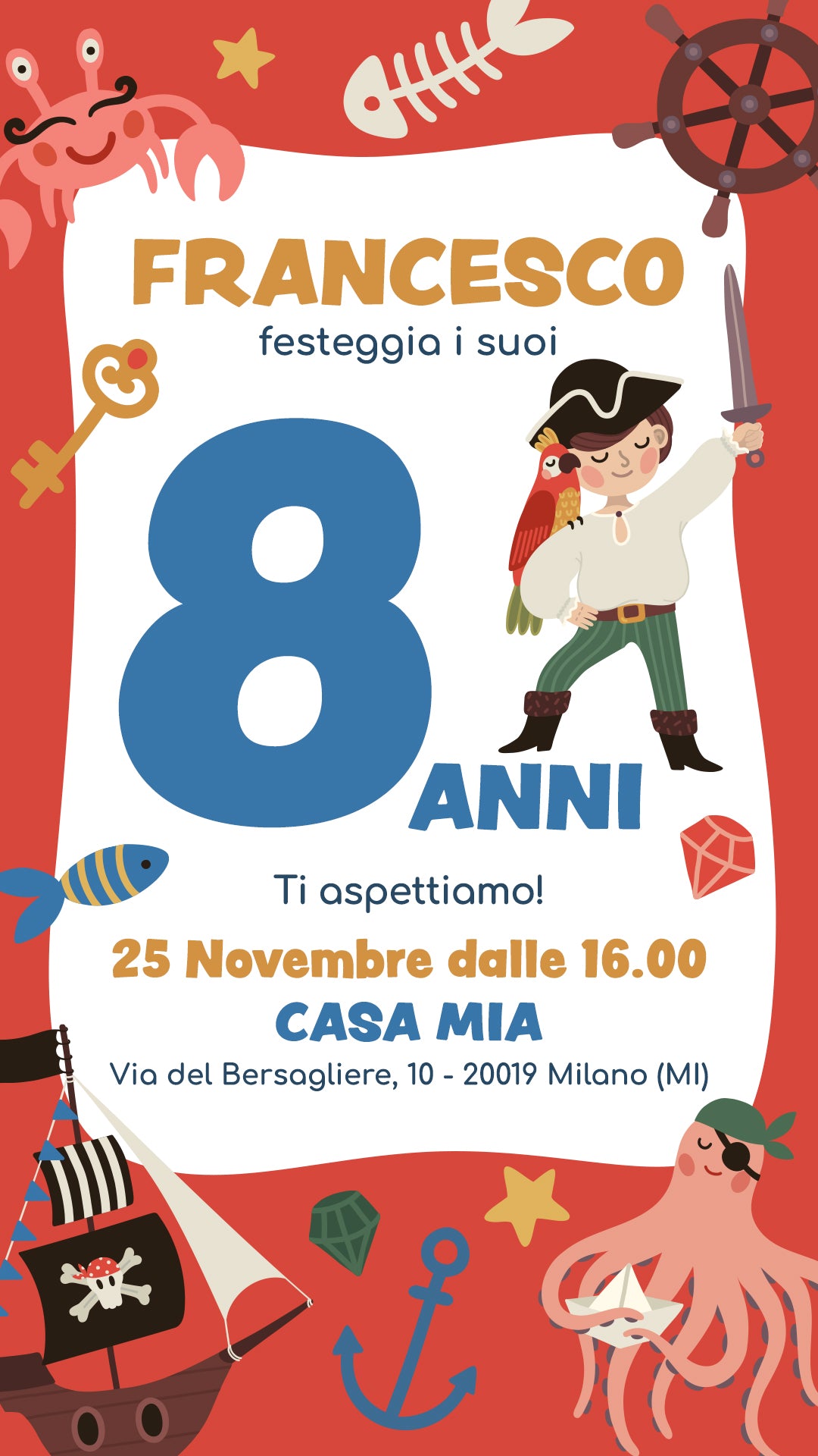 12 Biglietti D'Invito Per Festa Di Compleanno A Tema Pirata Con Buste – Per Bambini E Bambine – Carta Spessa 400g/m²
