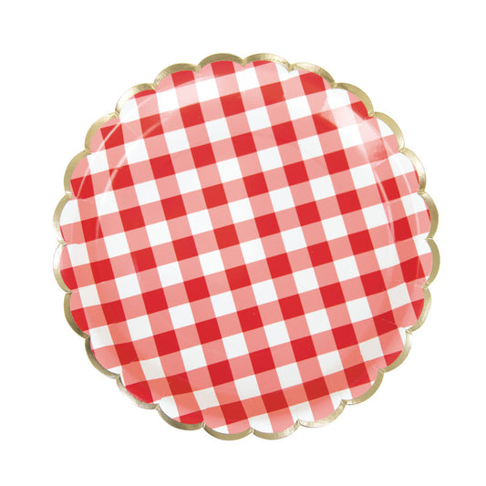 8 piatti in carta - quadretti bianco e rossi