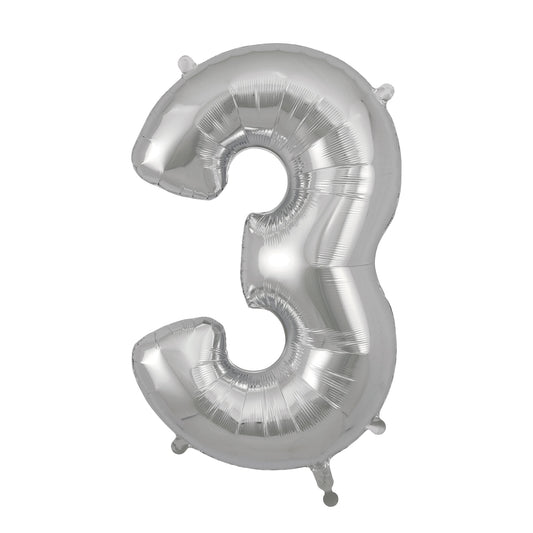 NUMERO ARGENTATO "3"– Foil Balloon