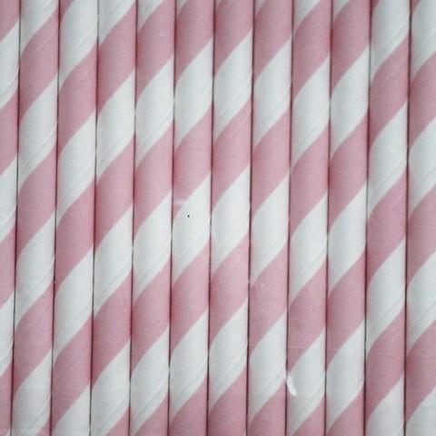 25 cannucce in carta - strisce rosa baby
