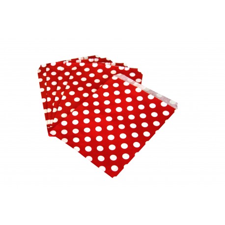 25 sacchettini in carta - pois rosso e bianco