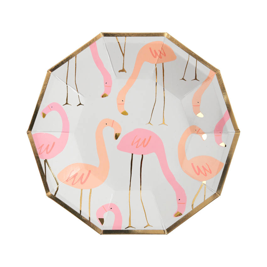 8 piatti in carta - pink flamingo