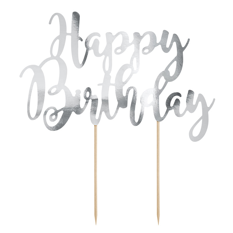 Cake Topper - Happy Birthday argento