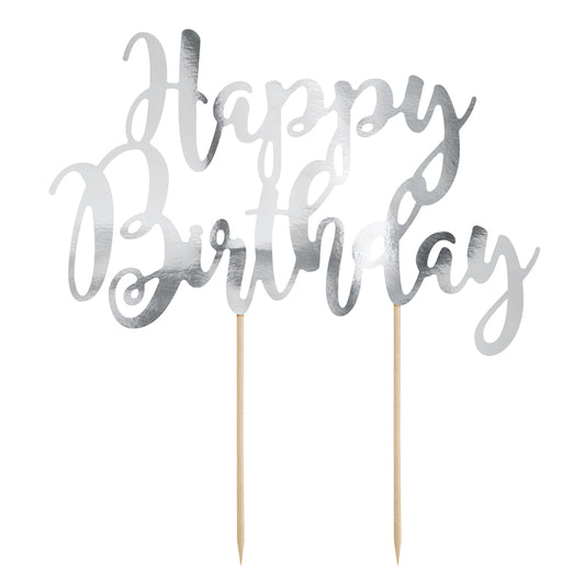 Cake Topper - Happy Birthday argento