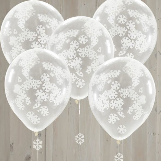 5 palloncini - coriandoli fiocco di neve