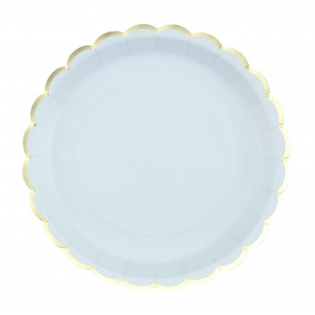 8 piatti in carta - azzurro pastello dettaglio oro