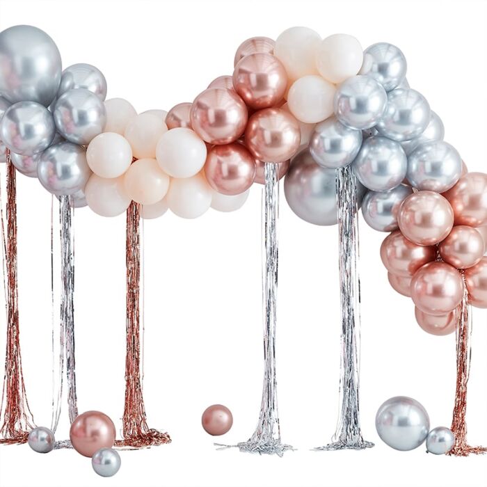 arco di palloncini - argento e oro rosa