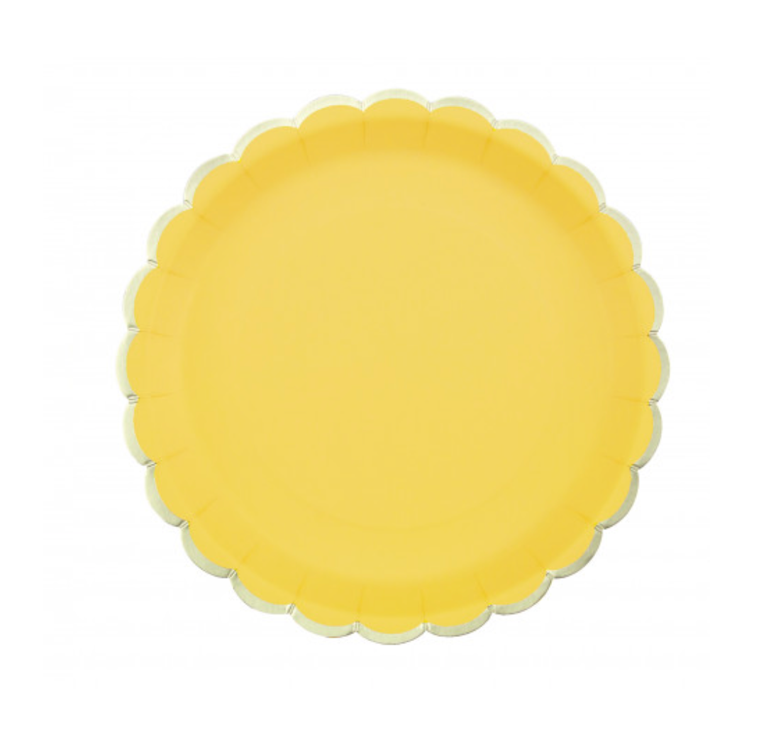 8 piatti in carta - giallo - dettaglio oro