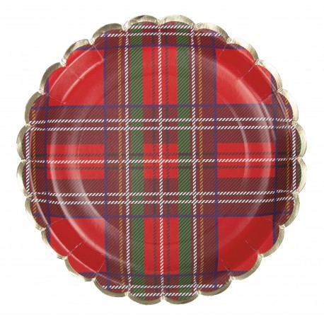 8 piatti in carta- scozzese rosso